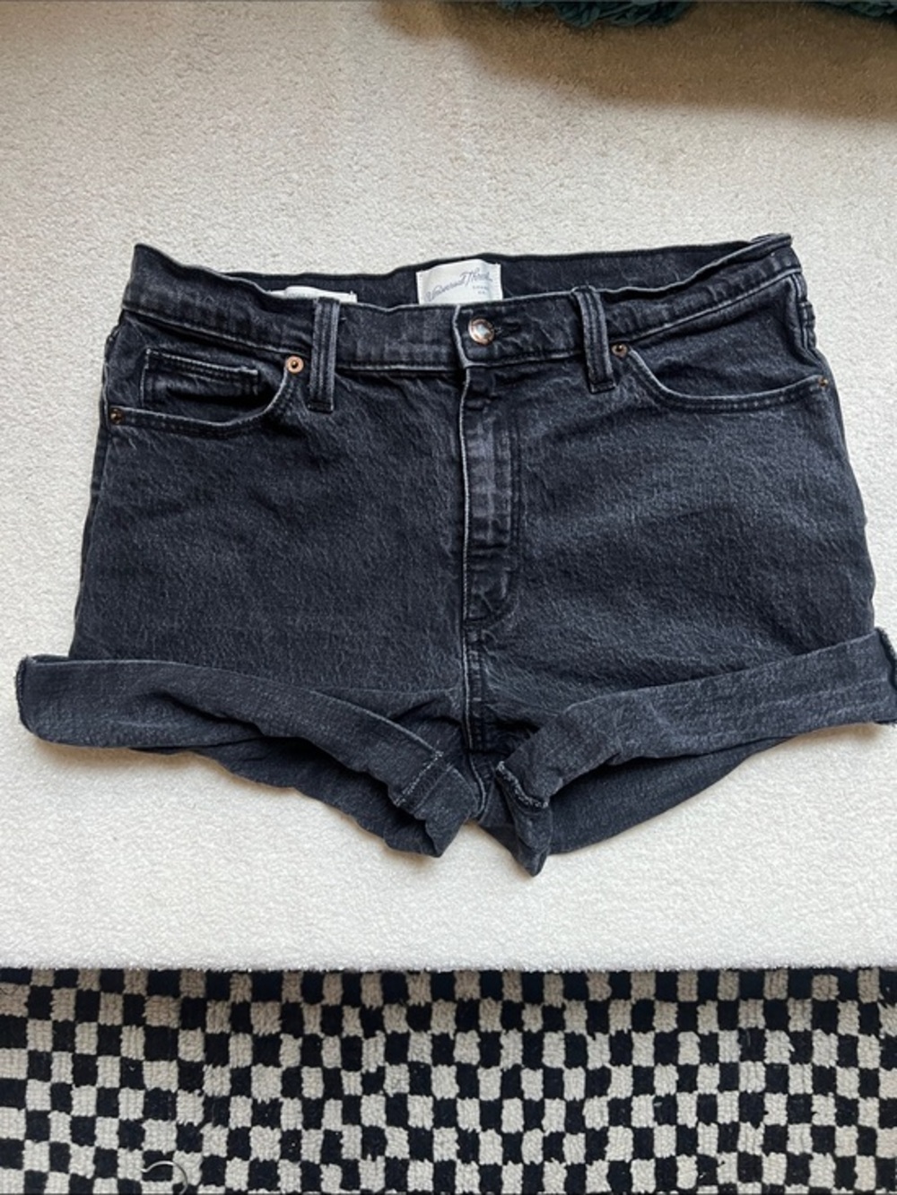 High-Waist Black Denim Roll-Cuff Women's Shorts